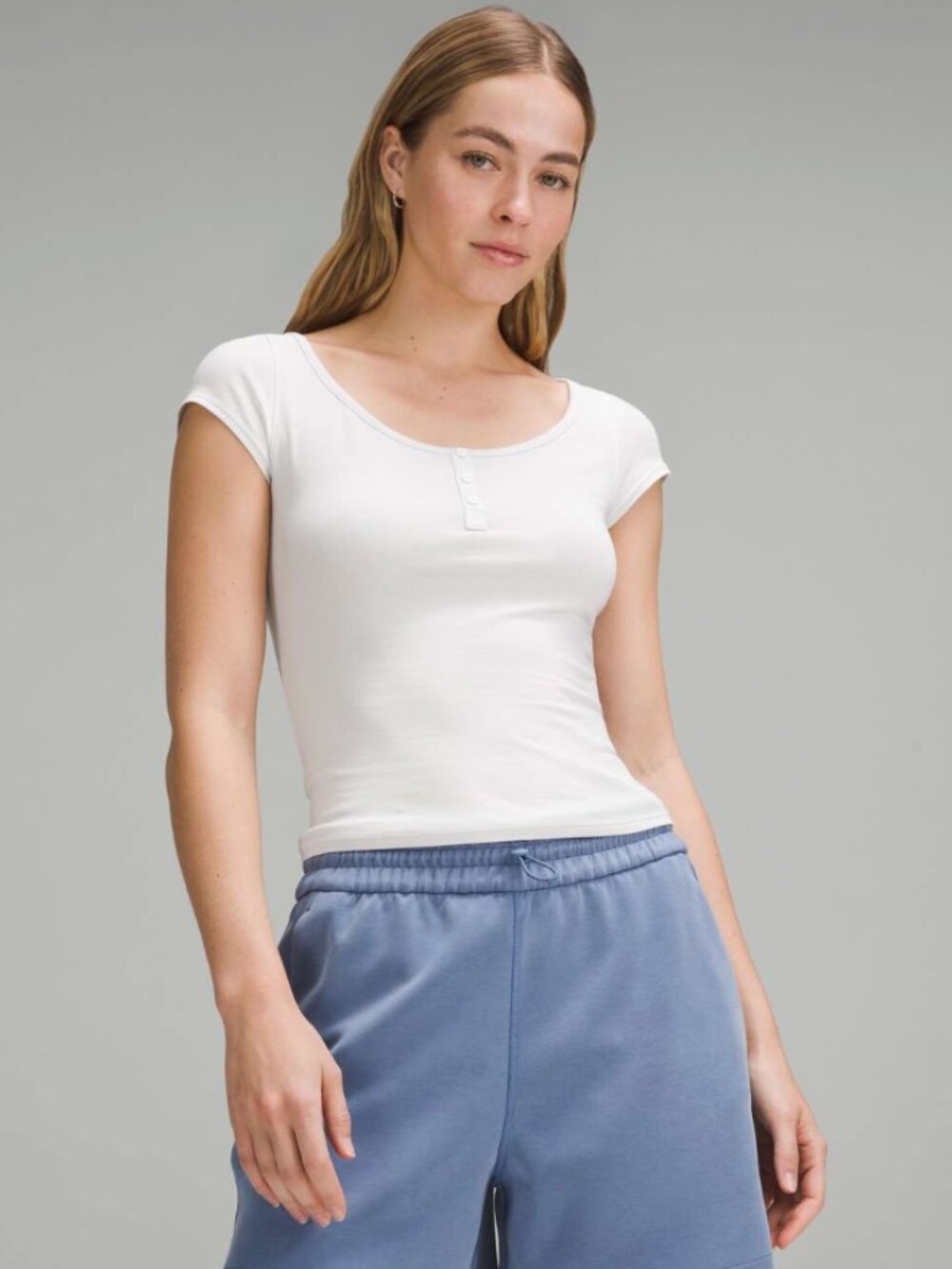 Lululemon Cap-Sleeve Henley T-Shirt W3IGFS Light Vapor - Size Small